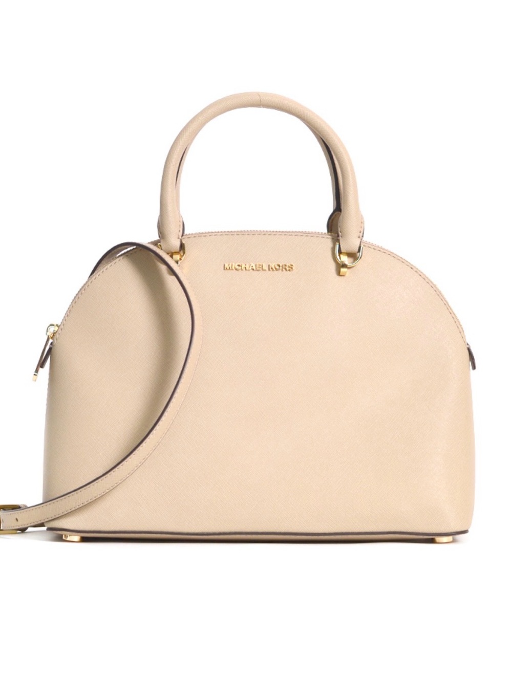 Michael Kors Ivory Saffiano Satchel with Gold Hardware
